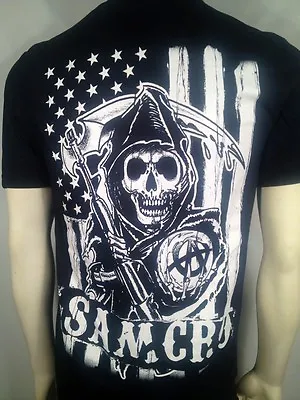 Buy Fall '13 Authentic Sons Of Anarchy American Flag B/w Soa Samcro T Shirt S-3xl • 33.49£