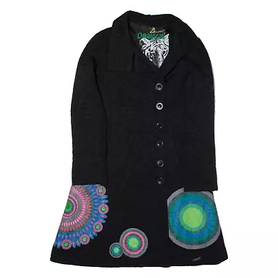 Buy DESIGUAL Overcoat Jacket Black Floral Womens S • 36.99£