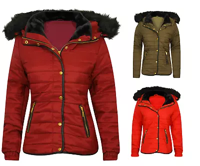 Buy EJZO Womens Puffer Jacket With Fur Hood Anorak Jacket | Women's Fur Hood Coat • 19.99£