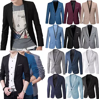 Buy Men One Button Formal Blazer Suit Work Business Jacket Slim Fit Office Coat Top • 19.25£