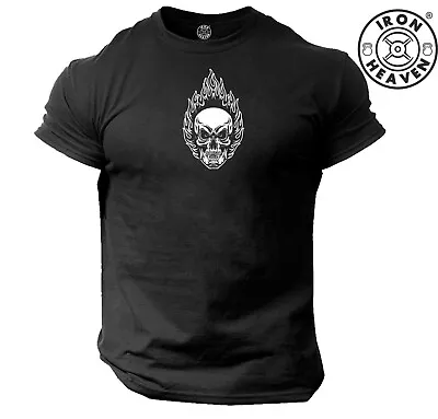 Buy Fire Skull T Shirt Gym Clothing Bodybuilding Training Workout Fitness Boxing Top • 10.11£