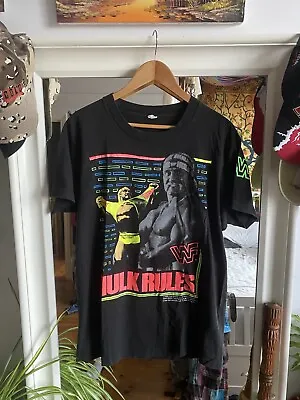 Buy Vintage 1990 Hulk Hogan ‘HULK RULES’ WWF Single Stitch T-Shirt • 120£