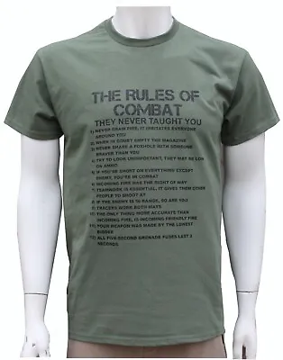 Buy Rules Of Combat Humourous Morale Boost Exclusive Printed T-Shirt Green • 14.99£