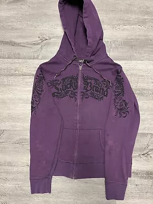 Buy LUCKY BRAND Logo Embroidered Hoodie Zip Up Women Size Large Purple  Y2K Emo Goth • 20.78£