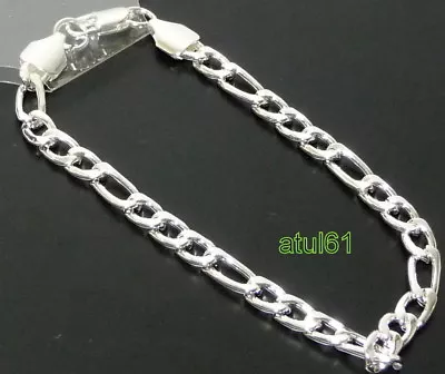 Buy Men's Silver Plated Bracelet Figaro Link Fashion Costume Jewellery New • 4.99£
