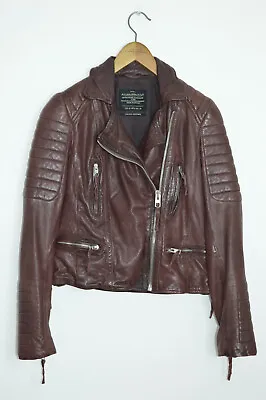 Buy *STUNNING* AllSaints Ladies OXBLOOD Leather Biker Jacket UK10 US6 Steine Moto B • 89£