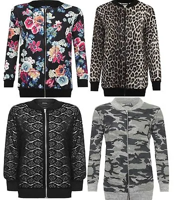 Buy New Womens Ladies Floral Print Plus Size Long Sleeve Bomber Jacket Top 14-28 • 17.99£