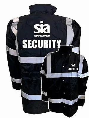 Buy Printed Black Sia Security Hi Vis Viz Parka Jacket Staff, Workwear, Clothing • 27.99£