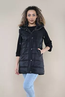 Buy Ladies Women's New Hooded Zip Puffer Gilet Jacket Body Warmer Size 8-18 • 25.99£