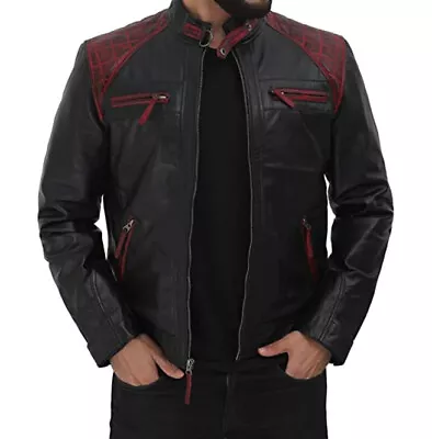 Buy Men Black And Red Leather Fashion Jacket, Biker Jackets, Leather Apparel • 249.99£