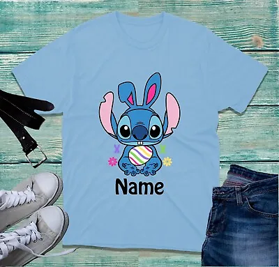 Buy Personalised Easter Bunny Lilo & Stitch T-Shirt Cartoon Easter Eggs Hunting Top • 11.99£