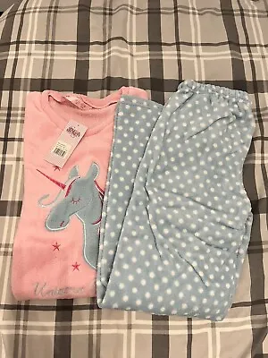 Buy Ladies Size 8/10 Pink Blue Unicorn Fleece Pyjamas Set BNWT • 6.50£