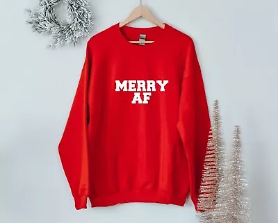 Buy Merry Af Alcohol Drink Xmas Party Funny Red Jumper Sweatshirt Gift Joke Novelty • 27.99£