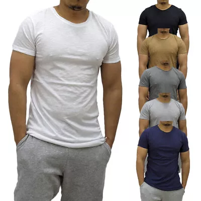 Buy Mens Muscle Fit T Shirts Short Sleeve Curve Hem Gym Tops Summer Longline T Shirt • 5.99£