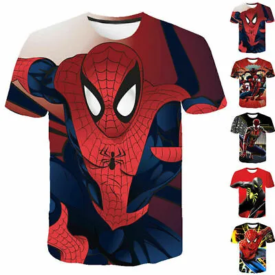 Buy Kids Boys Spiderman Printed Casual Short Sleeve T-Shirt Child Tee Blouse Summer • 4.59£