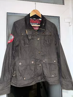 Buy Superdry Waxed Flag Jacket Midnight Blue Cotton Biker Bomber Military Medium • 28£