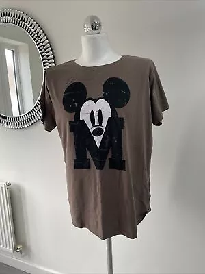 Buy Disney T Shirt Mickey Mouse Graphic Front /back Men XL Crew Neck Brown S/sleeve • 4.99£