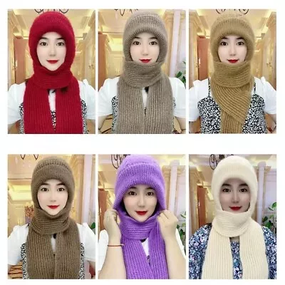 Buy Winter Knitted Hooded Scarf Keep Warm Neck Cover Shawls Muffler Turban For Women • 7.80£