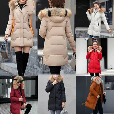 Buy Women Slim Colorful Fur Collar Hooded Coat Jacket Parka Outwear Down Warm New • 33.90£