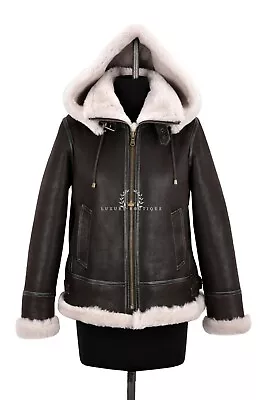 Buy Ladies Sheepskin Jacket B3 Bomber Detachable Hood Classic WW2 Shearling Jacket • 350£