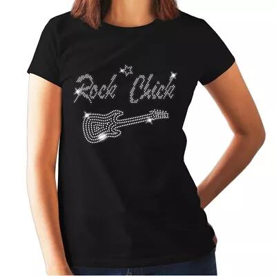 Buy Rock Chick Womens Fitted T Shirt Crystal Rhinestone Diamante Design ALL SIZES • 11.99£