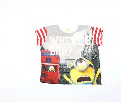 Buy Minions Boys Multicoloured Geometric 100% Cotton Basic T-Shirt Size M Round Neck • 4.25£