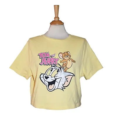 Buy Ladies Cropped Tom & Jerry T-shirt Yellow Size XL UK Womans Size 18-20 • 5.99£