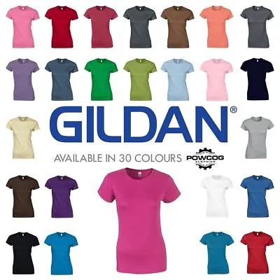 Buy GILDAN Ladies Fitted 100% Plain Cotton Softstyle Womens T-Shirt Top 30 COLOURS • 4.99£