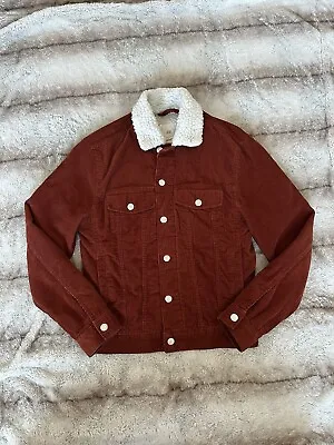 Buy H&M Red Corduroy Sherpa Jean Jacket Size XS Button Up • 11.33£