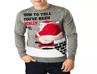 Buy New Mens Funny Bad Santa Chimney Xmas Knitted Christmas Jumper Ugly Rude Sweater • 18.95£