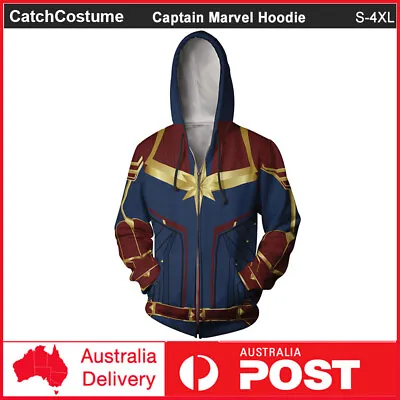 Buy Avengers Captain Marvel Hoodie Jumper Carol Danvers Cosplay Pullover Zipper Coat • 24.37£