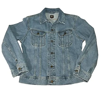 Buy Lee Slim Rider Denim Jacket Mens L Large Blue Trucker 100% Cotton Button Up • 34.99£