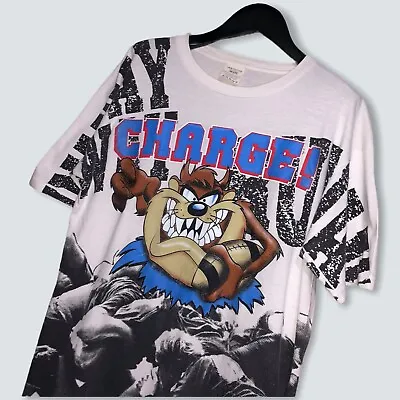 Buy Vintage Tshirt Looney Tunes Taz NFL Allover Print Tshirt V Rare M Adults 21x28 • 69£