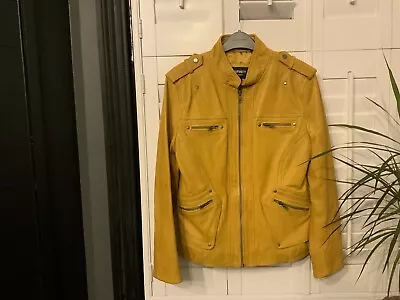 Buy Ladies Yellow Infinity Real Leather Bikers Jacket, Size 10 • 50£