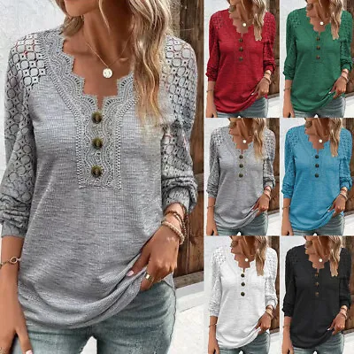 Buy Plus Size Womens Lace V Neck Tunic Tops Ladies Long Sleeve Casual Blouse T Shirt • 12.99£