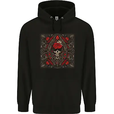 Buy Ornate Playing Card Skull Goth Gothic Mens 80% Cotton Hoodie • 19.99£