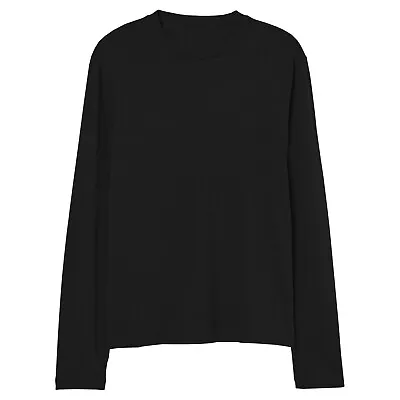 Buy Mens Slim Fit Crew Round Neck T-Shirt Long Sleeve 100% Cotton Plain Tee Tops New • 7.99£