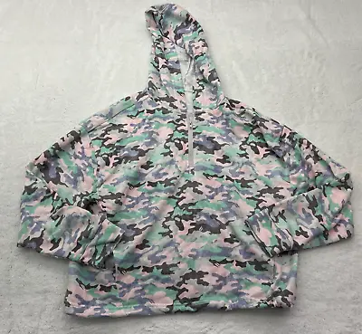Buy Fabletics Sweater Womens Medium Pink Green Camo Cropped Pocket Hoodie READ • 23.57£