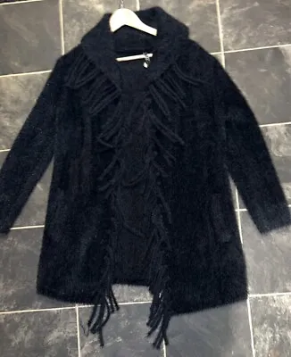 Buy Long Black Fur Cardigan With Fringe - Furry Coatigan - Hippy Goth One Size • 8£
