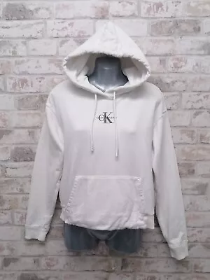 Buy CALVIN KLEIN JEANS Relaxed Fit Cropped Hoodie White Pullover Womens Small  • 18.50£