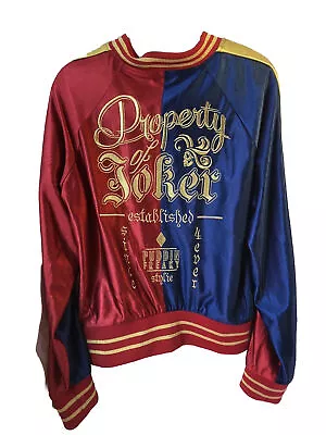 Buy Harley Quinn Costume Jacket Wmns XL Hot Topic Suicide Squad Joker Red Blue Satin • 38.42£