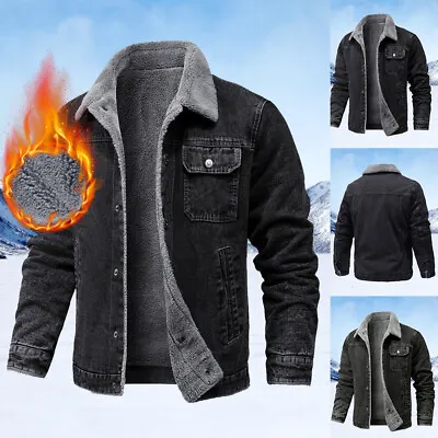 Buy Mens Winter Warm Fleece Lined Denim Jacket Jean Coat Trucker Sherpa Fur Collar • 24.19£