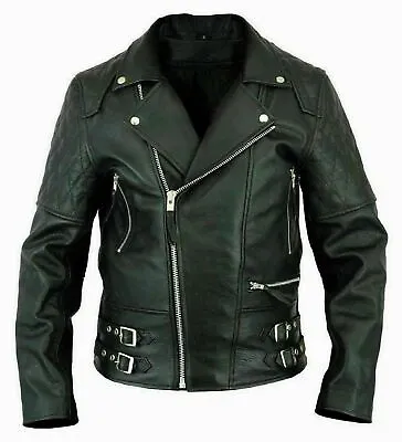 Buy New Mens Classic Brando Biker Vintage Motorcycle Style Cafe Racer Leather Jacket • 79.90£