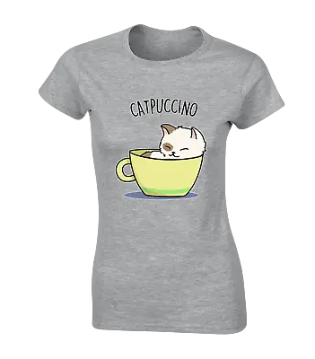 Buy Catpuccino Ladies T Shirt Funny Cat Lover Animal Cute Coffee Design Fashion Gift • 8.99£