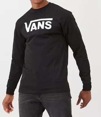 Buy Mens VANS Classic Logo Long Sleeve T-Shirt Black/White Size UK XL NEW • 14.99£