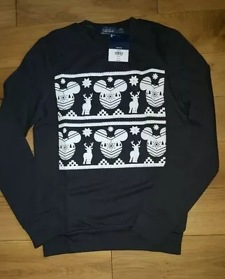 Buy BNWT Topman Black Christmas Jumper Mickey Mouse Sweatshirt, Size XXS, RRP £26 • 11.99£