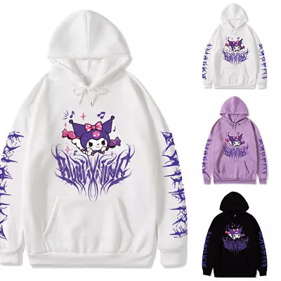 Buy Kawaii Kuromi Hoodie Grunge Gothic Punk Cartoon Print Loose Pullover Sweater☆ • 12.71£