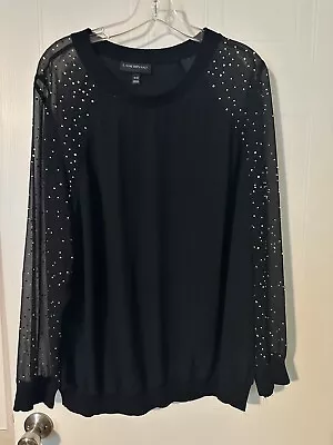 Buy Lane Bryant Blouse Womens Size 18/20 Black Sheer Studded Sleeve Pullover Top • 22.17£