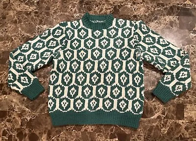 Buy Vintage Fair Isle Green Handmade Knitted 50s 60s Sweater NO SIZE TAG XXS-S?? 📏 • 56.82£