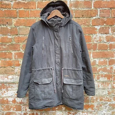 Buy Billabong Parka Jacket Women’s Large Mid Length Cotton Denim Hooded Dark Grey • 29.99£